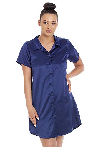 Camille para Mujer de Lujo Llano Satinado Camisones 42 Navy