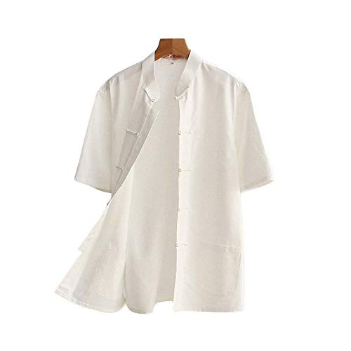 Camisas chinas para hombre de G-like Tangzhuang, trajes tradicionales artes marciales Kung Fu Tai Chi, manga corta, ropa verano hombres – Algodón, Primavera-verano, Hombre, color Blanco, tamaño XL