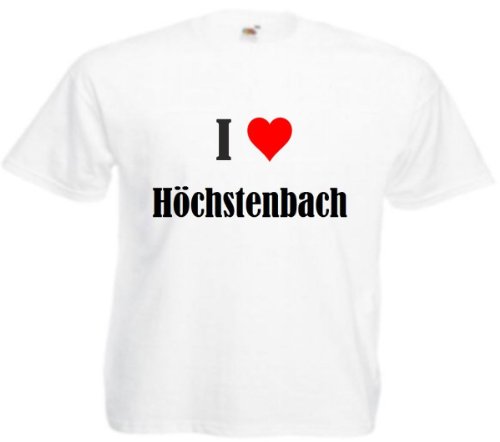 Camiseta con texto "I Love Höchstenbach" para mujer, hombre y niños en los colores negro, blanco y rosa. Blanco XXL