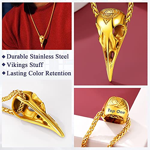 Cañavera Párajo 3D Odín Colgante Acero Inoxidable 316L Cadena Dorada Antialérgica Chapado en Oro Amarillo 18K Collar Dudadero Hombre Mujer Steampunk Biker Boho