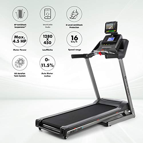 CAPITAL SPORTS Infinity Track 2.0 - Cinta de Correr, Cinta de Correr eléctrica, Máquina de Correr, Potencia de 5 HP, Interfaz Bluetooth, Aplicación Kinomap, Pantalla LCD, Gris