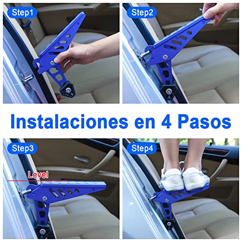 CarBole Pedal plegable puerta vehículo escalera plegable puerta coche, soporte pies en el pedal gancho pestillo, ajuste universal para mayoría SUV, JEEP, camiones, furgonetas, mini vehículo (azul)