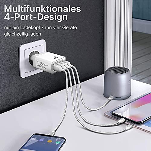 Cargador USB de Pared 33W,Cargador USB Carga rapida con 4 Puertos,Quick Charge 3.0 Enchufe USB Multiple para iPhone11 12 XS 8 7 6, Samsung S21 S20 S10 S9 S8,Huawei P30 P20 P10 P9, Redmi Note 9/8