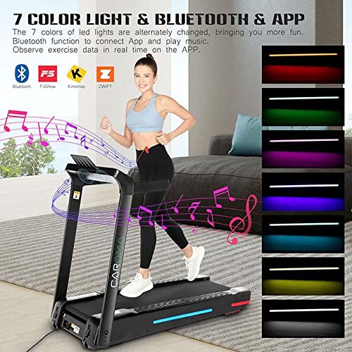 Caroma Cinta de Correr Plegable Portátil, 750 W Cinta de Correr para Hogar con MP3 Bluetooth & App, Velocidad hasta 14 km/h, Máquina Fitness de 12 Programas & Pulsómetro, 110kg de Peso Máximo (Negro)