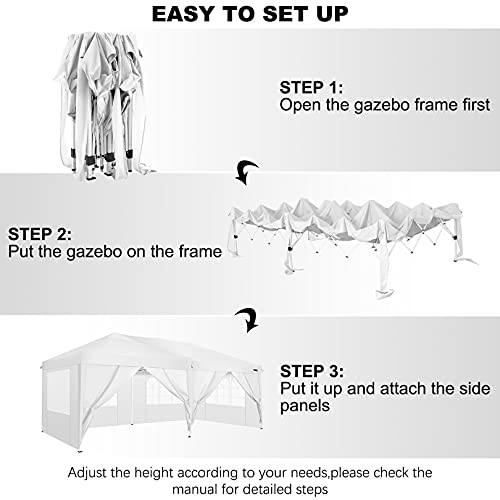 Carpa 3x6 Cenador Plegable pergola Plegable Impermeables Carpas de Jardin, para Exteriores, de Alto Rendimiento, con 6 Paredes Laterales