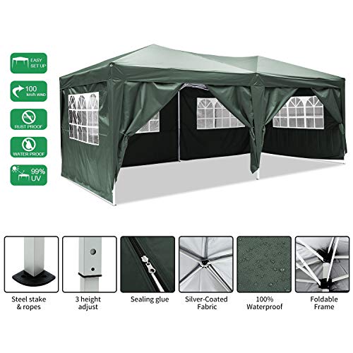 Carpa Jardin Cenador Plegable 3x3 Carpas Plegables Impermeables Gazebo Plegable 3x6 Pabellón de Jardín con 4 Paredes Laterales