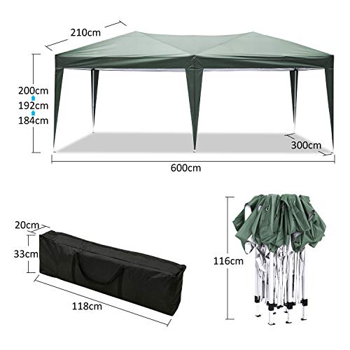 Carpa Jardin Cenador Plegable 3x3 Carpas Plegables Impermeables Gazebo Plegable 3x6 Pabellón de Jardín con 4 Paredes Laterales