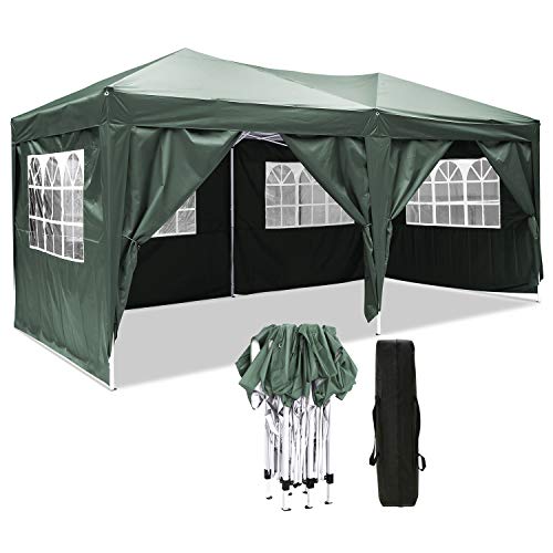 Carpa Jardin Cenador Plegable 3x3 Carpas Plegables Impermeables Gazebo Plegable 3x6 Pabellón de Jardín con 4 Paredes Laterales