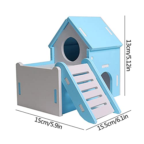 Casa de Madera para hámsters Mascota Casa Pequeños Animales Ejercicio Jugar Juguete Pequeña casa para Dormir para Mascotas Doble Capa Villa balcón de Montaje para ratón Chinchilla Rata jerbo