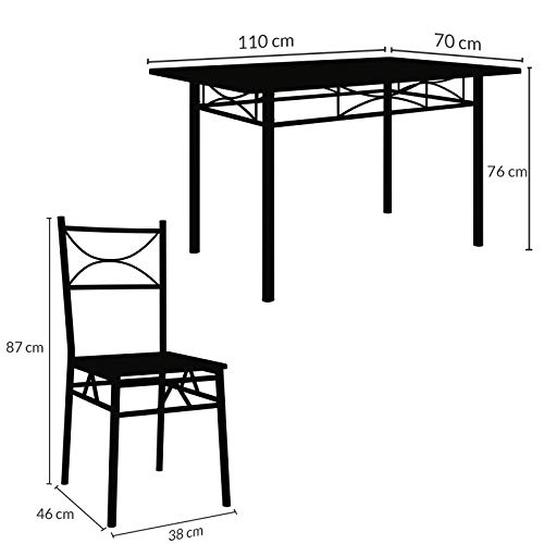 CASARIA Conjunto Mesa y 4 sillas Paul Muebles de Cocina Comedor Negro Mesa MDF Resistente 110x70cm