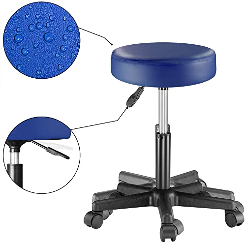 Casaria Taburete Giratorio con Ruedas Silla de Oficina Asiento Cuero sintético Azul Altura Ajustable