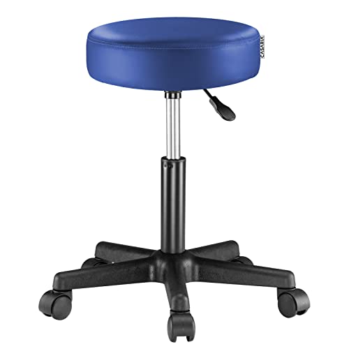 Casaria Taburete Giratorio con Ruedas Silla de Oficina Asiento Cuero sintético Azul Altura Ajustable