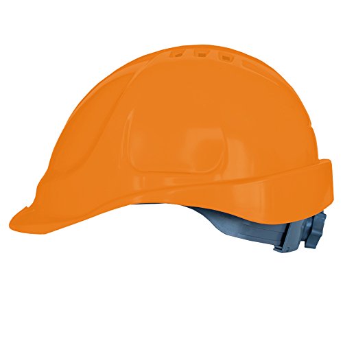 Casco de obra, Casco de protección, con cinta de sujeción, tamaño ajustable, EN397, Casco de Trabajo, Casco de Construcción (Naranja)