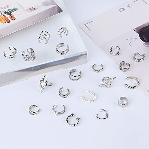 CASSIECA 20Pcs Clips de Oreja Puño de Oreja Clip sin Perforación Pendientes de Cartílago para Hombres y Mujeres No Piercing Pendientes Aro de Oreja sin Perforación Puños de Oreja Clips de Cartílago