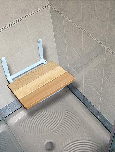 Castelmerlino Asiento de ducha plegable con asiento de alerce macizo TUV GS Certificado - Capacidad CE 110 Kg