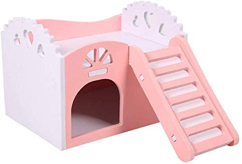 Castillo para animal doméstico, juguete, cuna para dormir, juguetes para ejercicio para hámsters, chinchillas, conejillos de Indias, de 2 plantas con 1 escalera (multicolor)