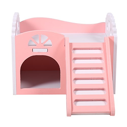 Castillo para animal doméstico, juguete, cuna para dormir, juguetes para ejercicio para hámsters, chinchillas, conejillos de Indias, de 2 plantas con 1 escalera (multicolor)