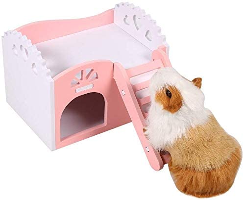 Castillo para animal doméstico, juguete, cuna para dormir, juguetes para ejercicio para hámsters, chinchillas, conejillos de Indias, de 2 plantas con 1 escalera (multicolor)