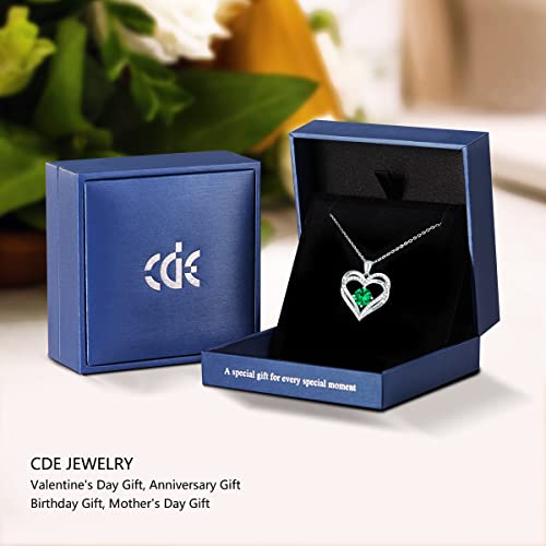 CDE Collares de Corazón para Mujer de Plata 925 Collares Colgante de Mujer Colgante de Diamantes Niña, con Caja Regalo, Regalo para Día de la Madre Esposa y Novia Verde