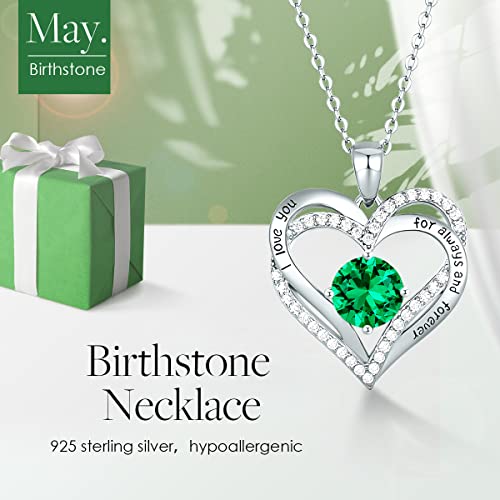 CDE Collares de Corazón para Mujer de Plata 925 Collares Colgante de Mujer Colgante de Diamantes Niña, con Caja Regalo, Regalo para Día de la Madre Esposa y Novia Verde