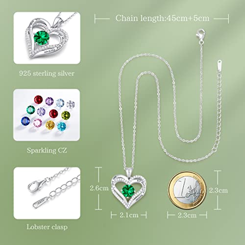 CDE Collares de Corazón para Mujer de Plata 925 Collares Colgante de Mujer Colgante de Diamantes Niña, con Caja Regalo, Regalo para Día de la Madre Esposa y Novia Verde