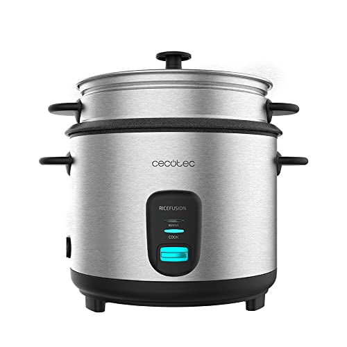 Cecotec Arrocera RiceFusion 7000 Inox. 700 W, Capacidad 1,8 Litros, 10 Raciones, Acero Inox y Tapa de Cristal