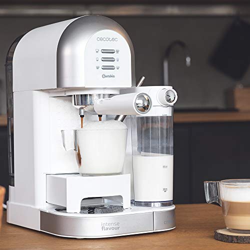 Cecotec Cafetera Semiautomática Power Instant-ccino 20 Chic Serie Bianca. para café molido y en cápsulas, 20 Bares, Depósito de Leche 0.7ml, Depósito de Agua 1.7L, 1470W