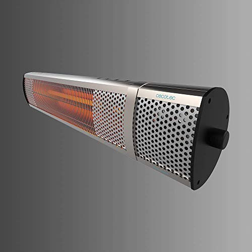 Cecotec Calefactor de Exterior Ready Warm 8500 Power Aluminium. Calefactor halógeno de radiación infrarroja de Pared, 2000 W, IP55, 3 Niveles de Potencia, Mando a Distancia, Temporizador, Kit Montaje