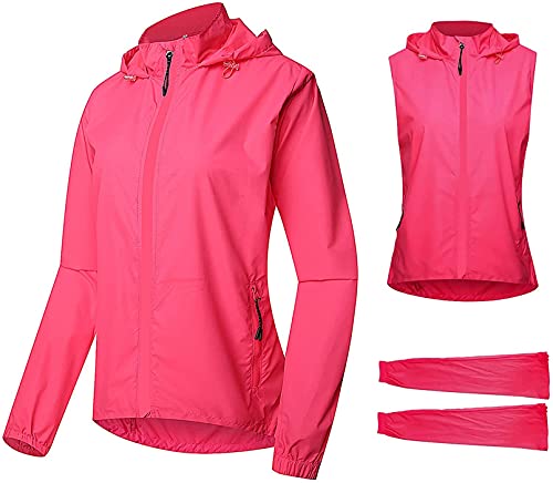 Chaleco Cortavientos Ciclismo Mujer 2 en 1 Chaleco De Bicicleta Ligero Y Transpirable, Mangas ajustables Chaleco Bici Bicicleta Transpirable Chaleco MTB Sin Mangas Chaqueta Cortavientos,Rosado,XL