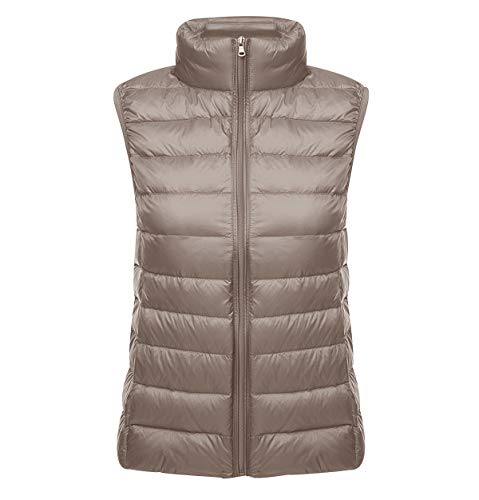 Chaleco Plumas Ligero Mujer Chaleco Plumifero Ligeros Mujer Chalecos Acolchado Abrigo Plumon Sin Manga Mujer Ultraligero Tallas Grandes Casual Invierno Chaqueta Señora Plegable Portátil Caqui L