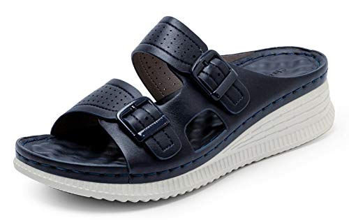 ChayChax Mujer Chanclas de Cuña Verano Plataforma Sandalias con Punta Abierta Casual Zapatillas de Playa Antideslizante,Azul Oscuro 39,Donna