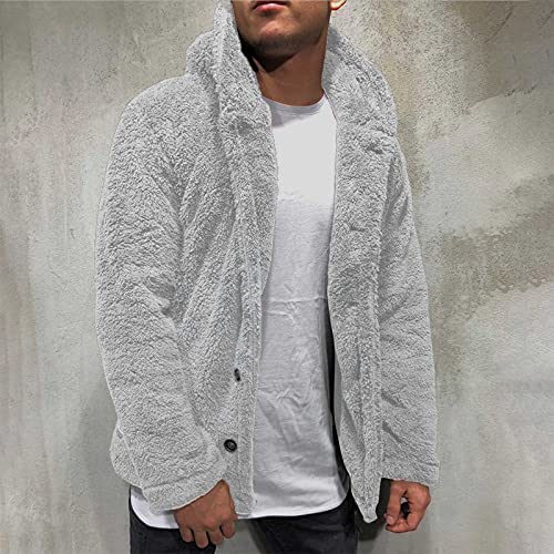 Chejarity Chaqueta de felpa para hombre, forro polar, sudadera con capucha, para hombre, cálida, gruesa, de forro polar, con bolsillos, para exteriores, chaqueta deportiva, gris, XL