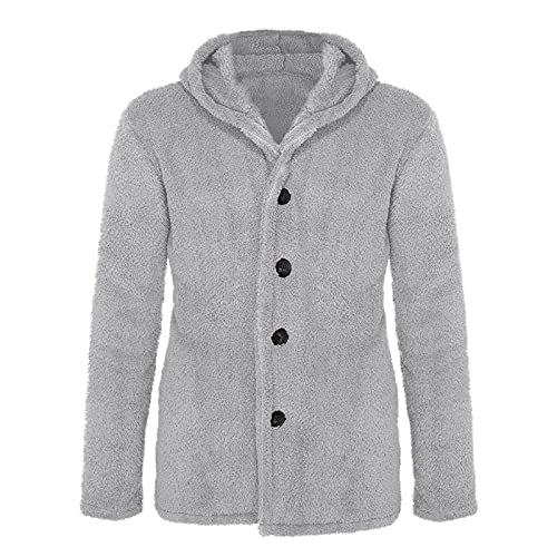 Chejarity Chaqueta de felpa para hombre, forro polar, sudadera con capucha, para hombre, cálida, gruesa, de forro polar, con bolsillos, para exteriores, chaqueta deportiva, gris, XL