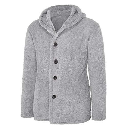 Chejarity Chaqueta de felpa para hombre, forro polar, sudadera con capucha, para hombre, cálida, gruesa, de forro polar, con bolsillos, para exteriores, chaqueta deportiva, gris, XL