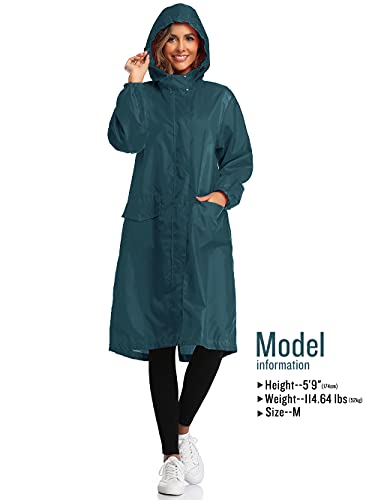 Chubasquero Mujer Poncho de Lluvia Impermeable Reutilizable Ligero con Capucha para el Aire Libre Azul Turquesa　XL