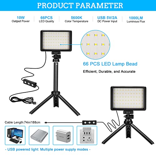 Ci-Fotto LED Video Light 2-Pack, 5600K Iluminacion Foco de Luz Fotografia USB con Mini Trípode y Filtros de Colores para Estudios, Tomas en Ángulos Pequeños, Grabación de Video, Transmisión de Juegos