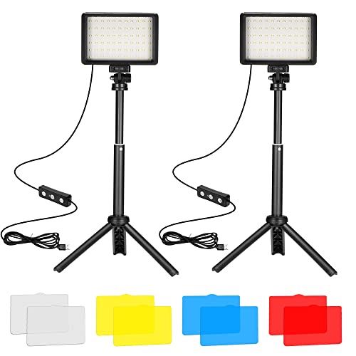 Ci-Fotto LED Video Light 2-Pack, 5600K Iluminacion Foco de Luz Fotografia USB con Mini Trípode y Filtros de Colores para Estudios, Tomas en Ángulos Pequeños, Grabación de Video, Transmisión de Juegos