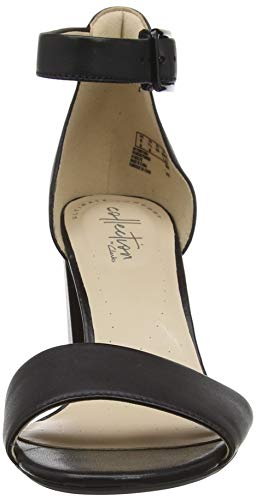 Clarks Deva Mae, Zapatos con Tacon y Correa de Tobillo Mujer, Negro (Black Leather-), 39.5 EU