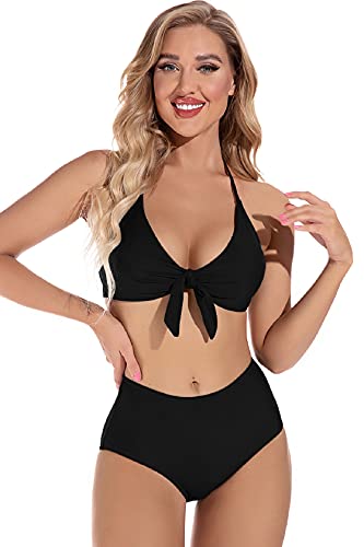 CMTOP Bikini Braga Alta Mujer Traje de Baño de Dos Piezas Conjunto Push up Bikini Playa Conjuntos Brasileño Sexy Tanga Mujer Playa Ropa de Baño (Negro, S)