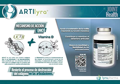 Colágeno Artilyra UC II con vitamina D para el cuidado de huesos y articulaciones – Colágeno y vitamina D para el correcto funcionamiento de músculos y cartílago – 30 cápsulas vegetales