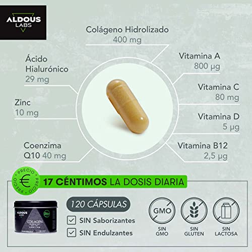 Colágeno Hidrolizado PEPTIPLUS® SB + Ácido Hialuronico + Coencima Q10 + Vitamina A, C, D, B12 + Zinc | 750mg | 120 Cápsulas Premium | Para Piel, Huesos, Músculos y Articulaciones | Antienvejecimiento