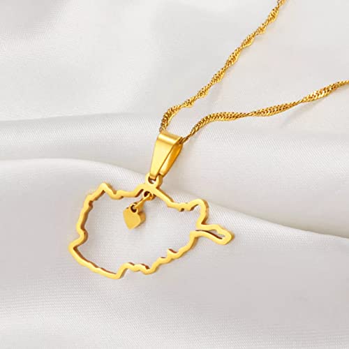 Collar colgante de joyería Mapa de Afganistán de simplicidad fina dorada a la moda con collares con colgante de corazón para mujeres y niñas joyería de mapas afganos Regalo de cumpleaños de Navidad