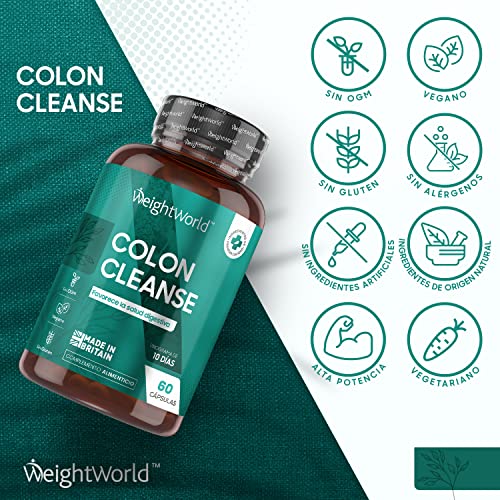 Colon Cleanse, 60 Cápsulas de Limpieza de Colon Natural | Enriquecido con Prebióticos y Probióticos Lactobacillus y Bifidobacterias, Con Jengibre y Minerales como Calcio, Magnesio, Selenio y Potasio