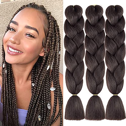 Colorfulpanda Extensiones para Trenzas Africanas Jumbo extensiones de pelo trenzado de 50,9 cm (3 Piezas 24 pulgadas) de pelo trenzado sintético para cabello trenzado torcido (Marron oscuro)