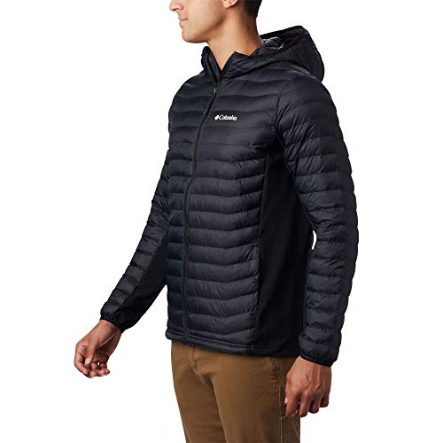 Columbia 1773271 POWDER LITE LIGHT HOODED JACKET, Chaqueta con capucha, Hombre, Aislamiento sintético Hi-Loft, Negro (Black), Talla S