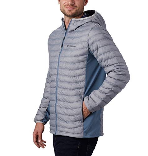 Columbia Powder Pass Chaqueta Híbrida De Plumón Con Capucha, Hombre, Columbia Grey Heather, Mountain, S