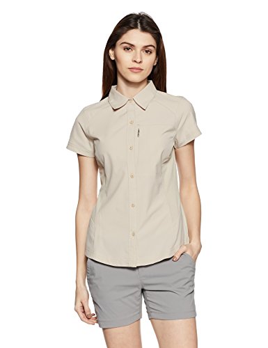 Columbia Silver Ridge Short Sleeve Shirt Camiseta de Senderismo Manga Corta, Mujer, Beige (Fossil), XS