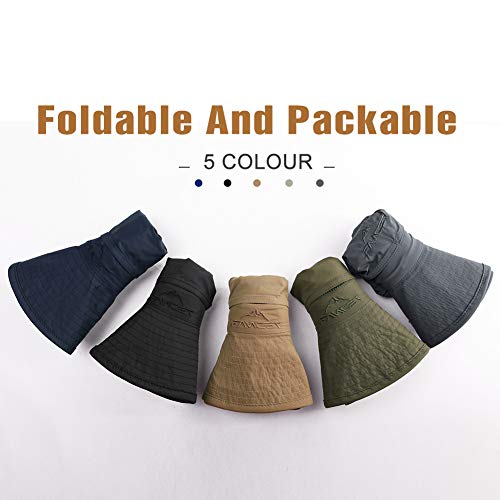 Comhats Sombrero de protección solar UPF 50 con visera ancha y protección UV, plegable, para verano, al aire libre, para safari, pesca, , correa ajustable para la barbilla