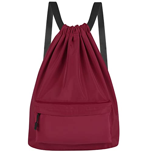 Comius Sharp Bolsas de Cuerdas para el Gimnasio, Bolsa Lona Mochilas Casual para PC Viaje Libros Acampada Estudiantes Escuela Mochila Cuerda para Chico Chica Hombre Mujer (Red Wine)