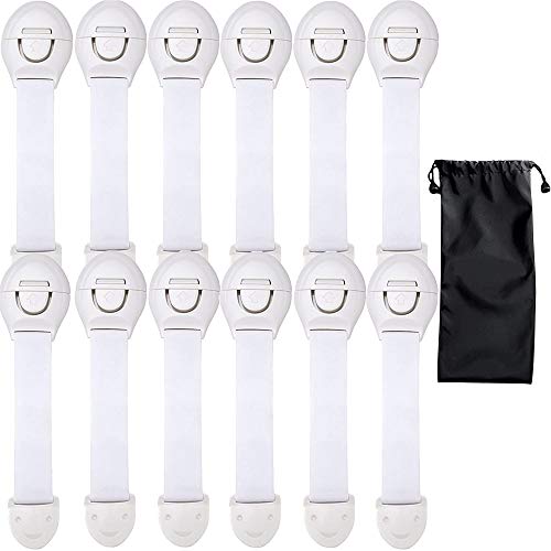 CompraFun 12Pcs Cerraduras de Seguridad para Niños, Cierre Seguridad Cajones Bebe, Bloqueo Seguridad, para Armarios, Cajones, Cocinas, Nevera, Adhesivo 3M, Sin Necesidad de Taladrar, Ajustable